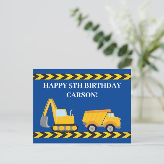 Custom Boys Construction Truck Blue Happy Birthday Briefkaart (Staand voorkant)