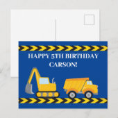 Custom Boys Construction Truck Blue Happy Birthday Briefkaart (Voorkant / Achterkant)