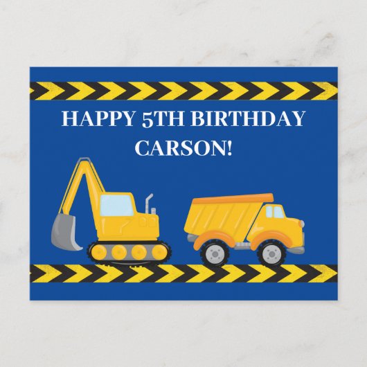 Custom Boys Construction Truck Blue Happy Birthday Briefkaart (Voorkant)