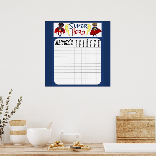Custom Boys Superheld Chore Chart Poster (Keuken)