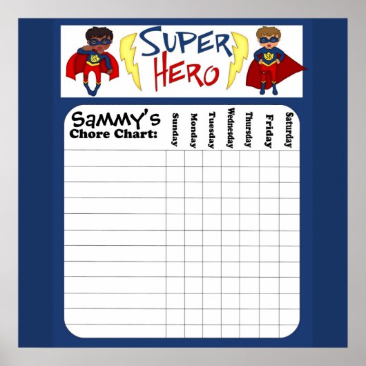 Custom Boys Superheld Chore Chart Poster (Voorkant)