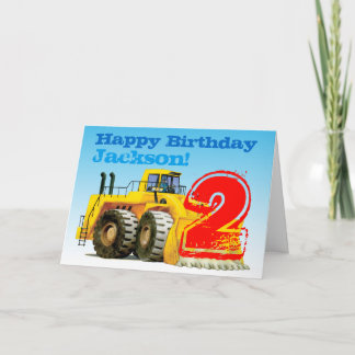 Custom Boy's Yellow Digger 2e verjaardag Kaart