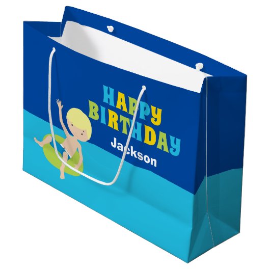 Custom Boys Zomer Zwembad Party Kinderen Verjaarda Groot Cadeauzakje (Voorkant Gekanteld)