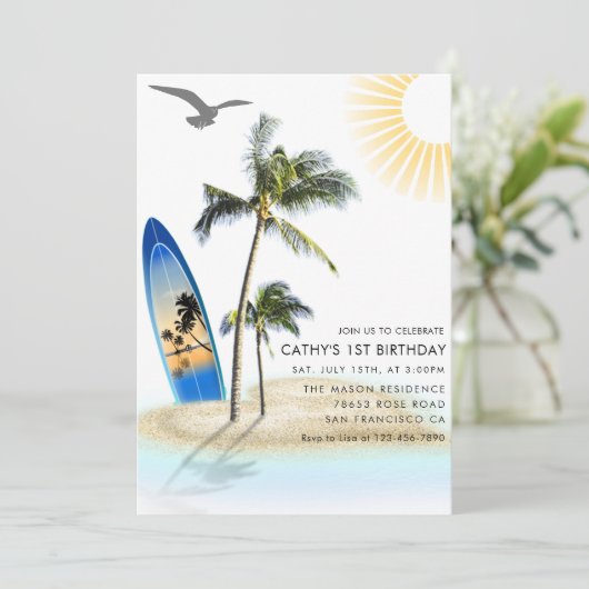 Custom Branded Beach Zomer Neutraal 1e Verjaardag Kaart (Staand voorkant)