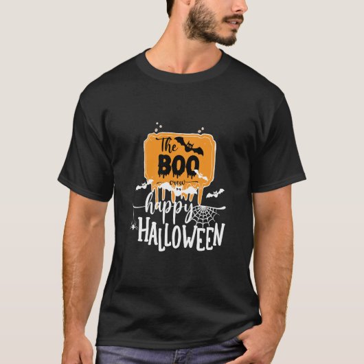 Custom Branded Black and White Spooky Halloween T-shirt (Voorkant)
