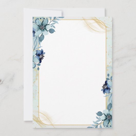 Custom Branded Blauw en Wit Bloemen Bruiloft Kaart (Achterkant)