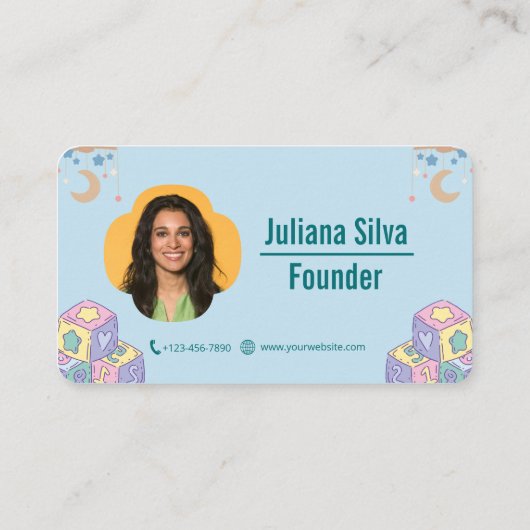 Custom Branded Blue Baby Sitter Visitekaartje (Achterkant)