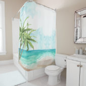 Custom Branded Blue Beach Ocean Douchegordijnen (In situ)