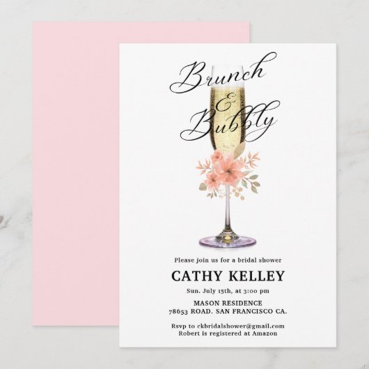 Custom Branded Brunch en Bubbly Vrijgezellenfeest Kaart (Voorkant / Achterkant)