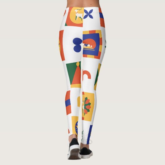 Custom Branded Christmas in Sinaasappel Blauw Groe Leggings (Achterkant)