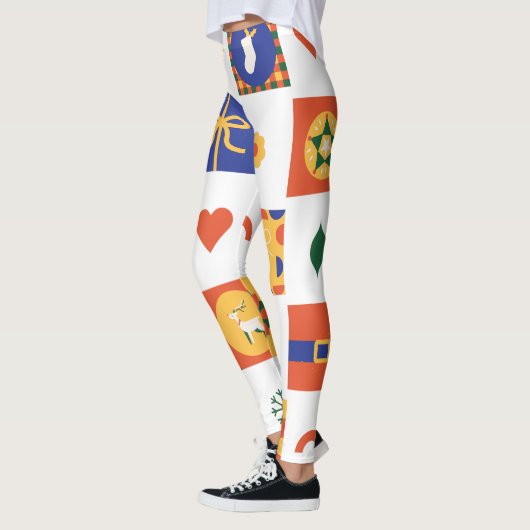 Custom Branded Christmas in Sinaasappel Blauw Groe Leggings (Links)