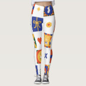 Custom Branded Christmas in Sinaasappel Blauw Groe Leggings (Voorkant)