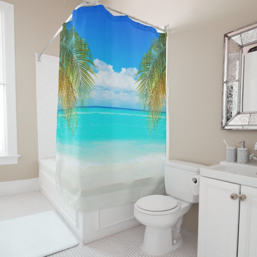 Custom Branded Coconut Tree Elegant Beach Douchegordijn (In situ)