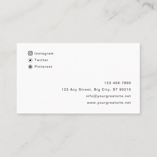 Custom Branded Eenvoudige Witte & Zwarte Fotografi Visitekaartje (Achterkant)