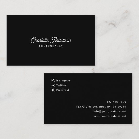 Custom Branded Eenvoudige zwart-wit fotografie Visitekaartje (Voorkant / Achterkant)