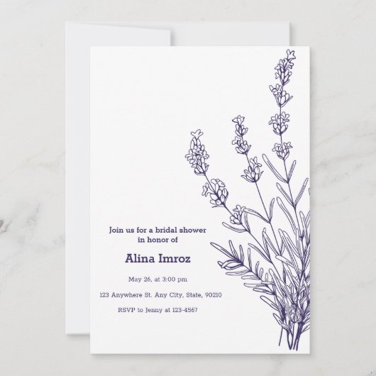 Custom Branded Franse lavendel bloemen uitnodiging (Voorkant)