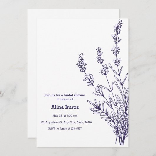 Custom Branded Franse lavendel bloemen uitnodiging (Voorkant / Achterkant)