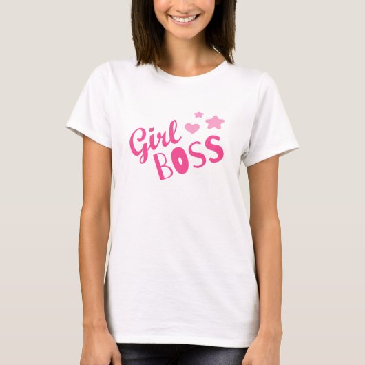 Custom Branded Girl Boss Script Hearts Roze T-shirt (Voorkant)