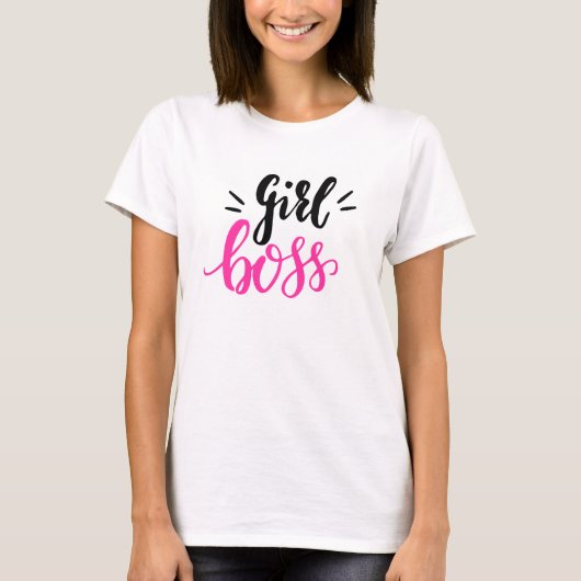Custom Branded Girl Boss Script Hearts Roze Zwart T-shirt (Voorkant)