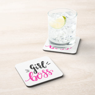 Custom Branded Girl Boss Typografie Roze Zwart Bier Onderzetter