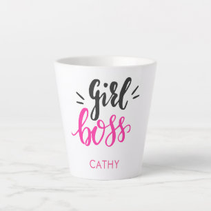 Custom Branded Girl Boss Typografie Roze Zwart Latte Mok