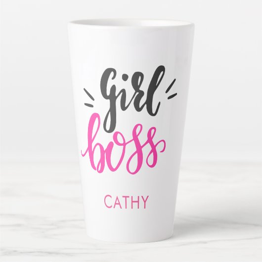 Custom Branded Girl Boss Typografie Roze Zwart Latte Mok (Voorkant)