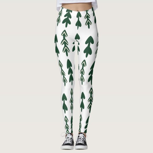 Custom Branded Groen Beige Handgetekende Kerstmis Leggings (Voorkant)