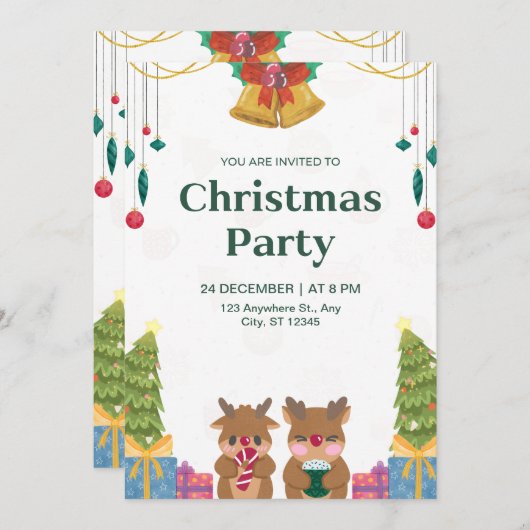 Custom Branded Groene Waterverf Kerstfeest Kaart (Voorkant / Achterkant)