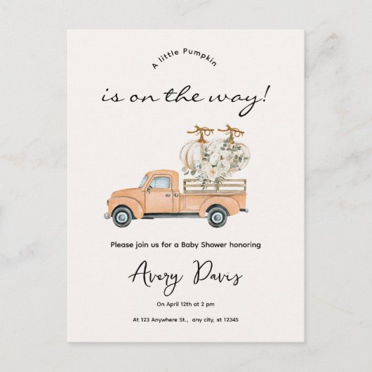 Custom Branded Herfst Pumpkin Baby shower Briefkaa Briefkaart (Voorkant)