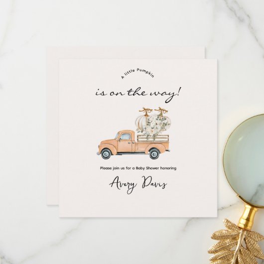 Custom Branded Herfst Pumpkin Baby shower Invitati Bedankkaart (Voorkant / Achterkant in situ)