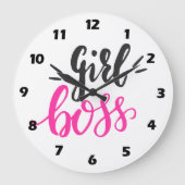 Custom Branded Meisje Boss Roze Zwart 10.75" Rond Grote Klok (Voorkant)