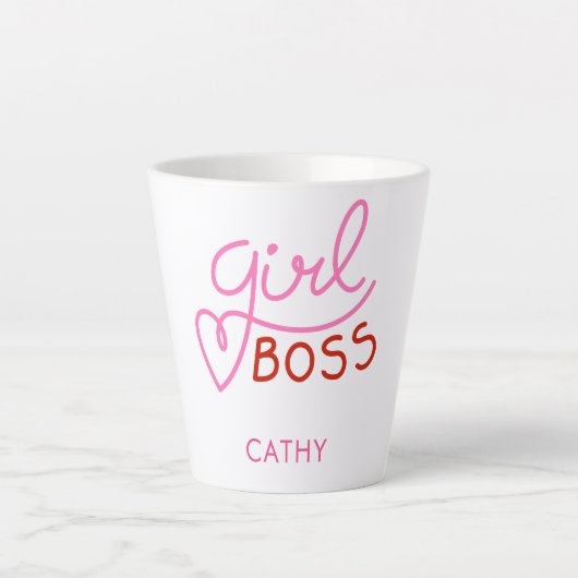 Custom Branded Meisje Boss Typografie Roze Rood Ha Latte Mok (Voorkant)