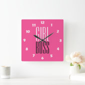 Custom Branded Meisje Boss Wit Zwart Hot Roze Vierkante Klok (Huis)