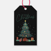 Custom Branded Merry Christmas Tree Zwart Cadeaulabel (Voorkant)