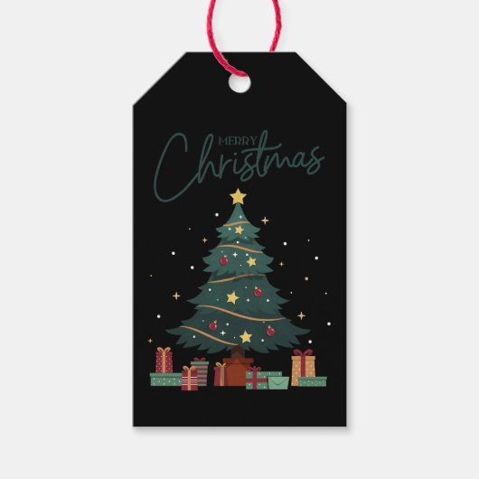 Custom Branded Merry Christmas Tree Zwart Cadeaulabel (Voorkant)