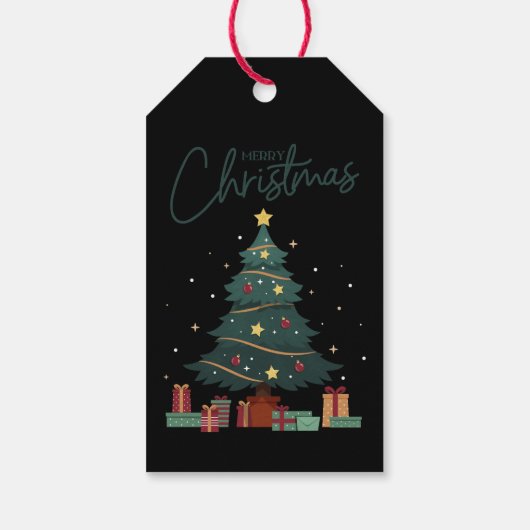 Custom Branded Merry Christmas Tree Zwart Cadeaulabel (Achterkant)
