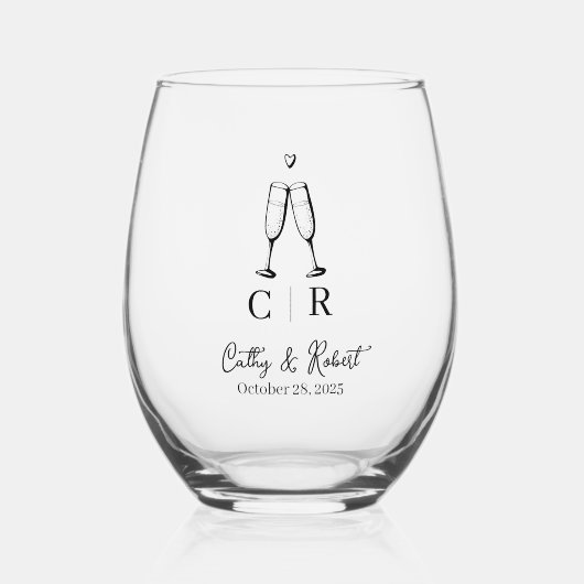 Custom Branded Minimal en Chic | Bruiloft Wijnglas Zonder Voet (Voorkant)