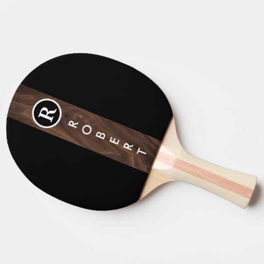 Custom Branded Monogrammed hout kleur streep Zwart Tafeltennisbatje (Zijkant)