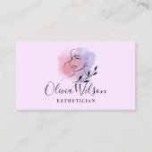 Custom Branded Paarse en Roze Esthetician Visitekaartje (Voorkant)