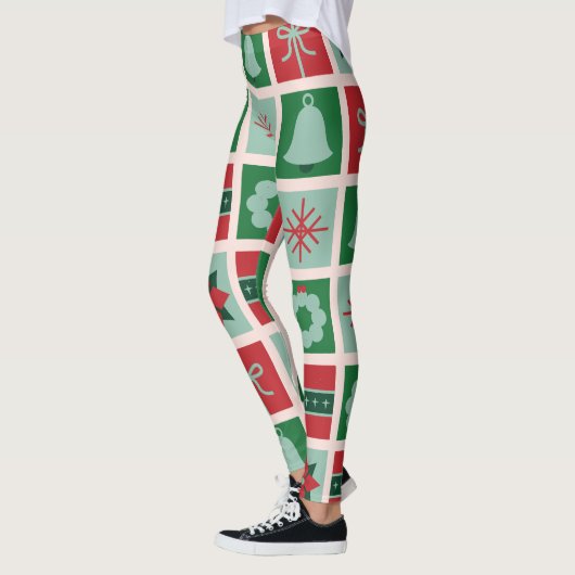 Custom Branded Rood & Groen Geometrisch op Kerstmi Leggings (Links)