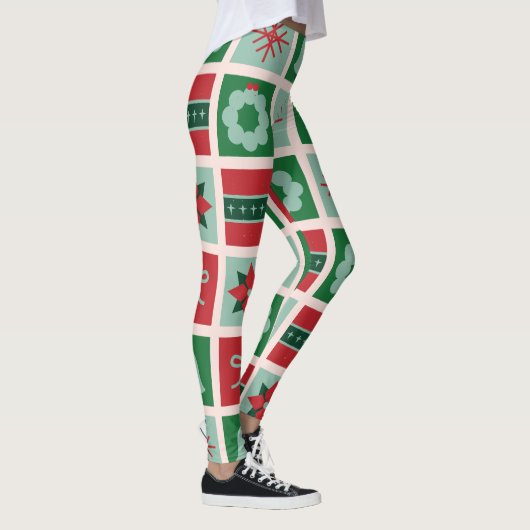 Custom Branded Rood & Groen Geometrisch op Kerstmi Leggings (Rechts)