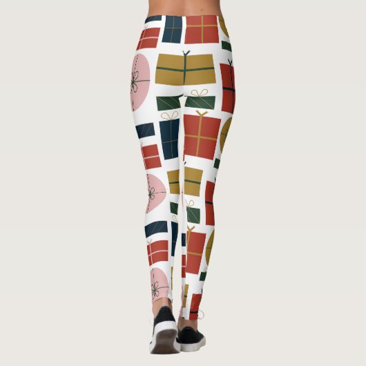 Custom Branded Rood Groen Roze Geo in Kerstmis Leggings (Achterkant)