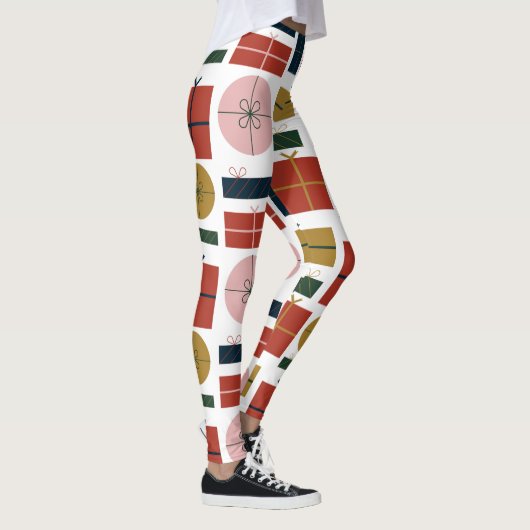 Custom Branded Rood Groen Roze Geo in Kerstmis Leggings (Rechts)