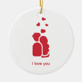 Custom Branded Rood Wit Eenvoudig Koppel en Hart Keramisch Ornament (Voorkant)