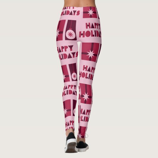Custom Branded Roze Rood Donkerrood in Kerstmis Leggings (Achterkant)