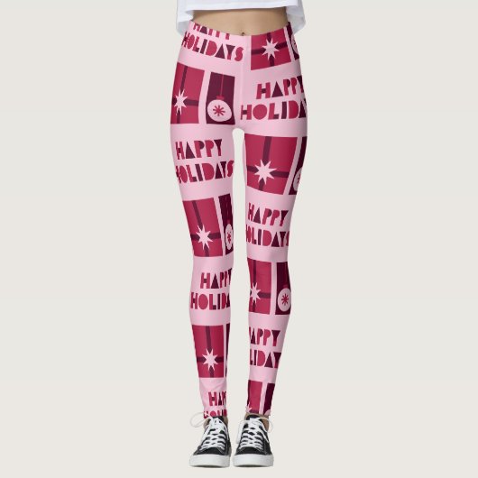 Custom Branded Roze Rood Donkerrood in Kerstmis Leggings (Voorkant)