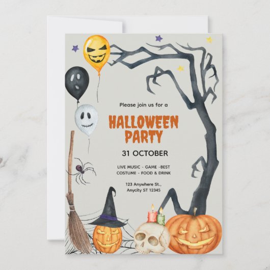 Custom Branded Schattigee pompoen Halloween Party Kaart (Voorkant)