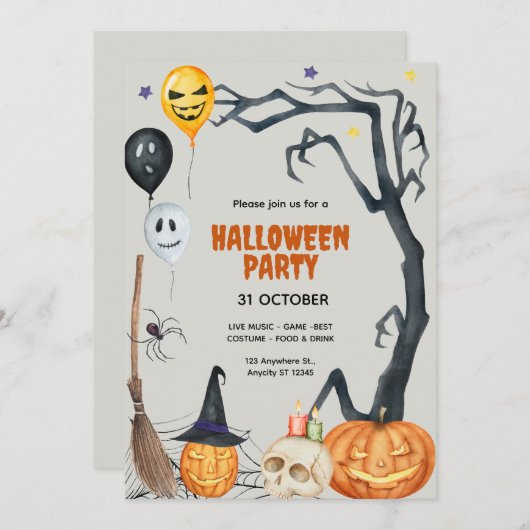 Custom Branded Schattigee pompoen Halloween Party Kaart (Voorkant / Achterkant)