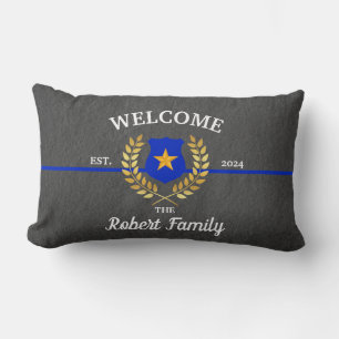 Custom Branded Thin Blue Line Politie Badge Welkom Kussen