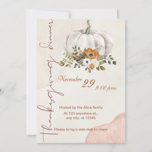 Custom Branded Waterverf Botanische Thanksgiving Kaart (Voorkant)
